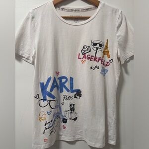 Karl Lagerfeld white T-shirt featuring Karl’s iconic sketches size M